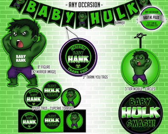 Incredible Baby Hulk Party Package - Baby Shower Toddler Birthday Any Occasion - Personalized and Printable Digital Files