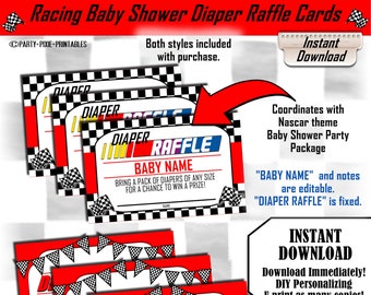INSTANT DOWNLOAD  Diaper Raffle Cards Racing Baby Shower - DIY Editing - Printable pdf Digital Files
