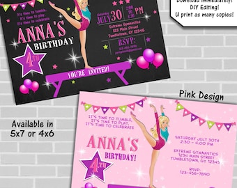 INSTANT DOWNLOAD - Gymnastics Party Invitation - DIY Editing - Printable and Personalized Digital Files