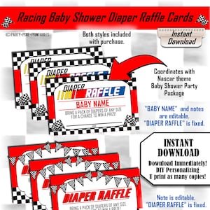 INSTANT DOWNLOAD Luier loterij kaarten Racing babyshower - DIY bewerken - afdrukbare digitale pdf-bestanden