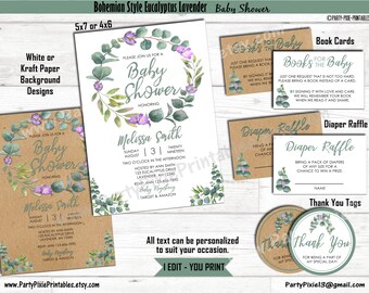 Instant access 002HPA 05 EDITABLE Floral blush pink diaper raffle book request eucalyptus books for baby confetti cards Pumpkin party