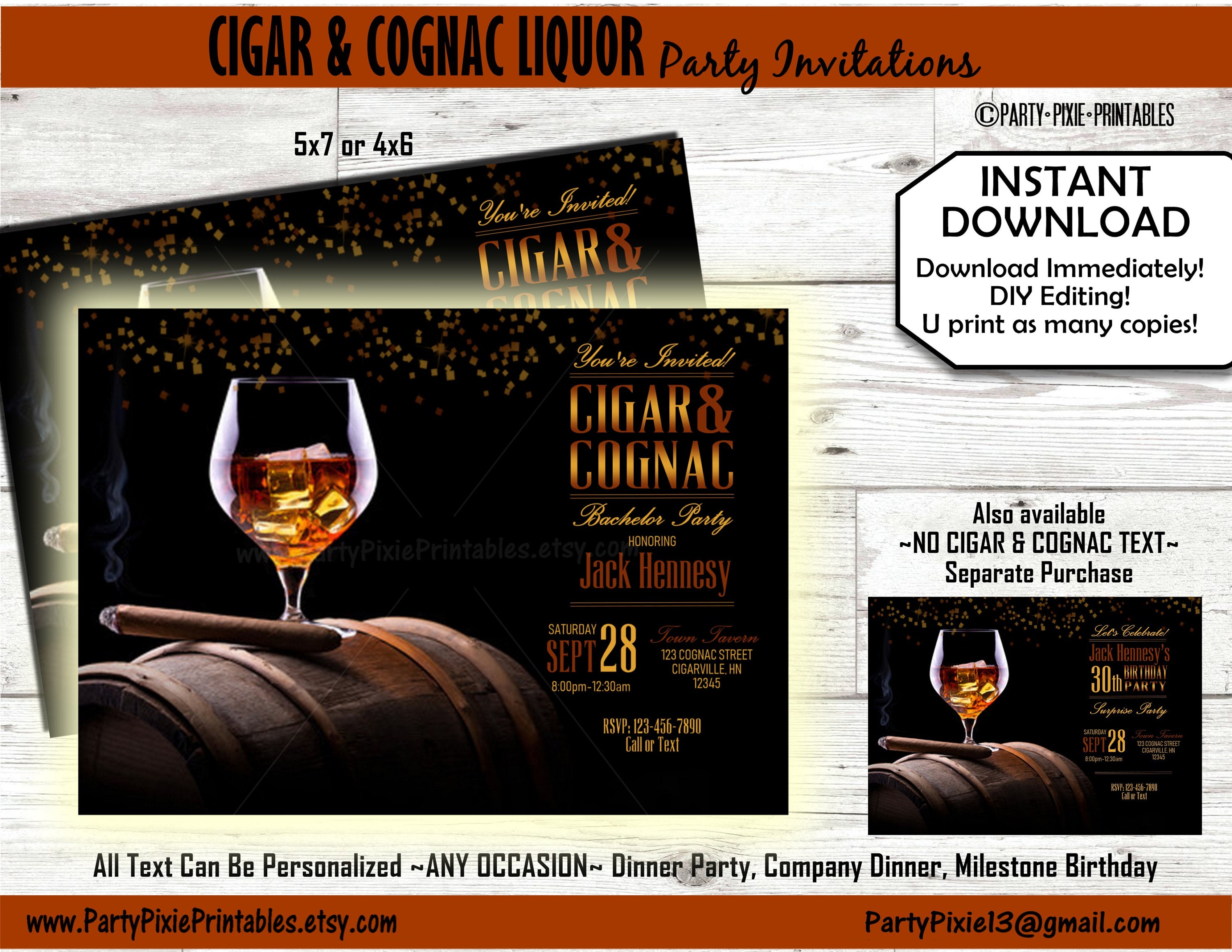 INSTANT DOWNLOAD Cigar And Cognac Party Invitation DIY Etsy