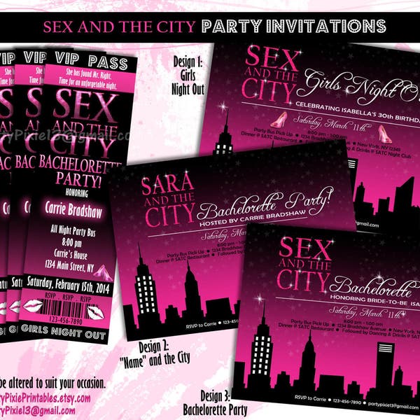 Sex and the City Party Invitations - Bachelorette, Girls Night Out, Birthday, Wedding Shower - Imprimable et personnalisé avec vos coordonnées.