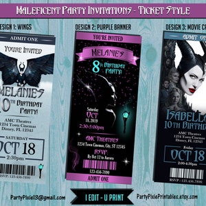 Maleficent Ticket Style Party Einladungen - Personalisierte & druckbare digitale Dateien