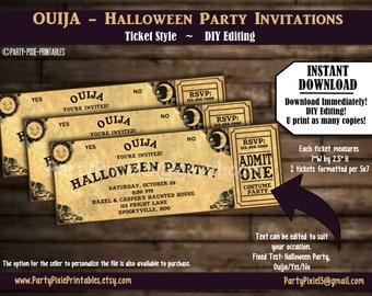 DESCARGA INSTANTE Invitaciones de entradas para fiestas de disfraces de Halloween del tablero Ouija - Edición de bricolaje, descargable. Archivos digitales pdf imprimibles
