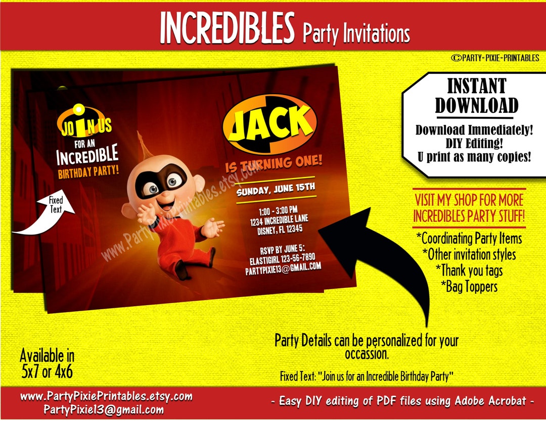 INSTANT DOWNLOAD Incredibles Jack Jack Birthday Party Invitation