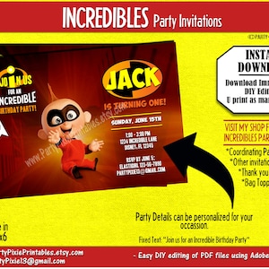 INSTANT DOWNLOAD Incredibles Jack Jack Birthday Party Invitation - Personalized and Printable Digital PDF files
