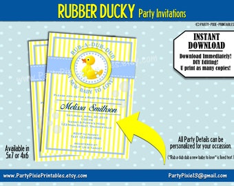 INSTANT DOWNLOAD Rubber Ducky Baby Shower Party Invitation- 5x7 and 4x6 Printable Personalized DIY Editing pdf Digital Files