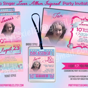 Pop Sänger Taylor Liebhaber Album inspiriert Party-Einladungen - personalisierte und druckbare digitale Dateien Ticket Badge Schlüsselband 5 x 7 4 x 6