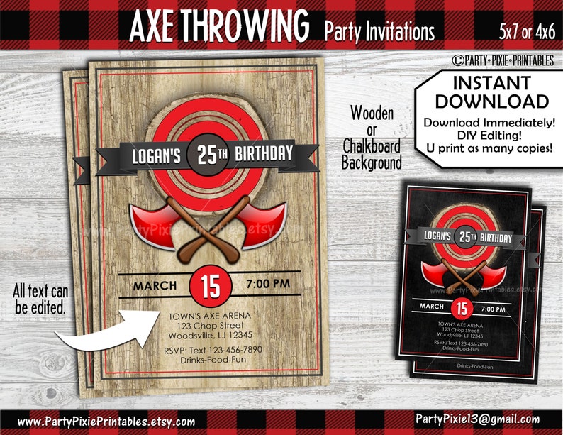 INSTANT DOWNLOAD Axe Throwing Party Invitation 5x7 4x6 DIY Etsy