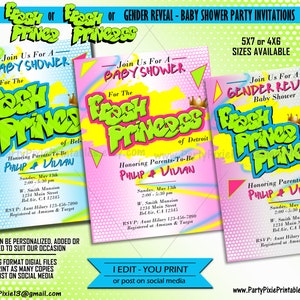 Fresh Prince Princess Baby Boy Girl o Gender Reveal Baby Shower Party Invitations - File stampabili personalizzati digitali
