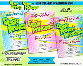 Fresh Prince Princess Baby Boy Girl or Gender Reveal Baby Shower Party Invitations - Digital Personalized Printable Files