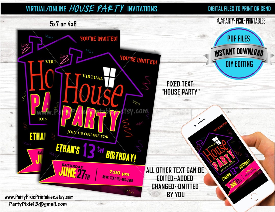 INSTANT DOWNLOAD House Party Virtual Online Party Invitations Etsy