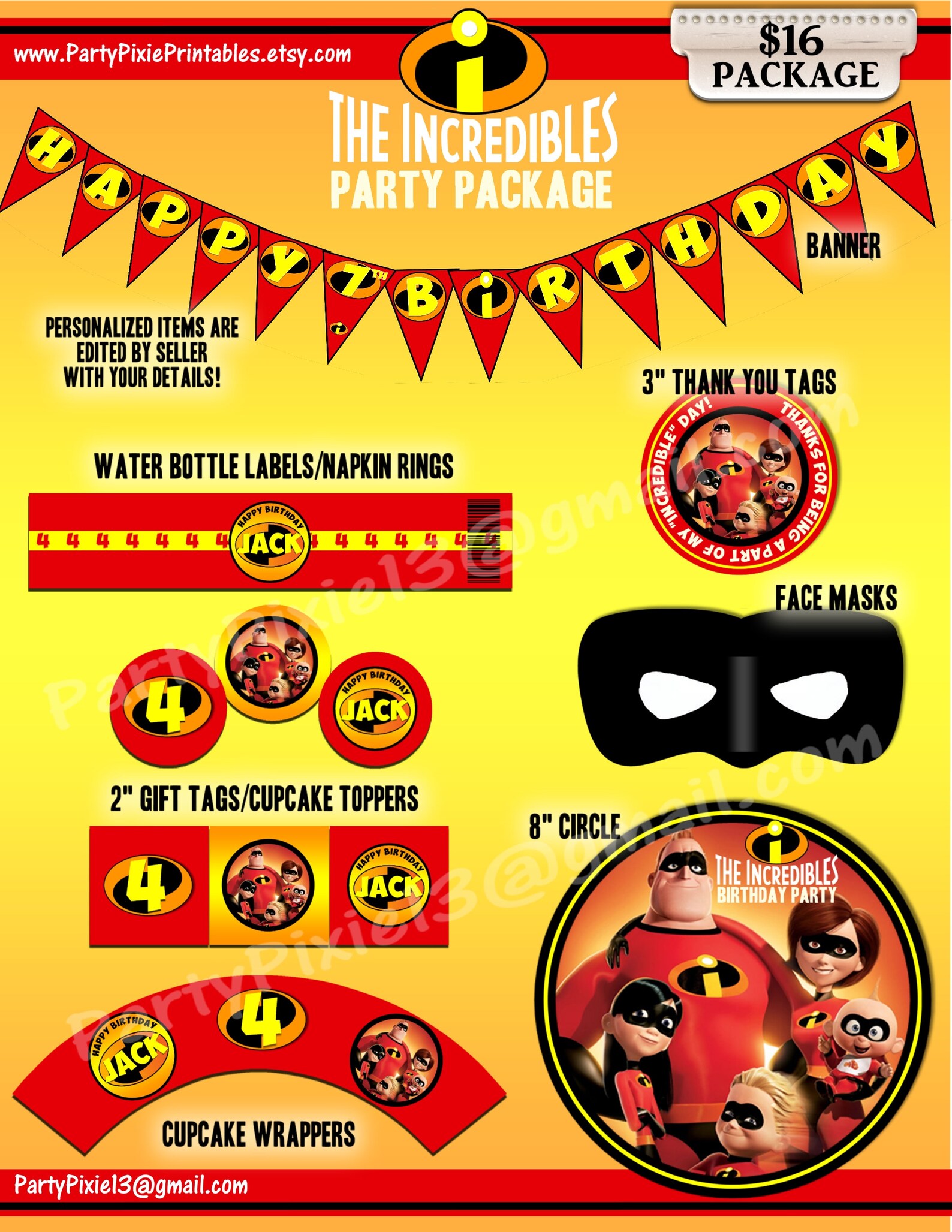 The Incredibles Party Package Printable and Personalized - Etsy