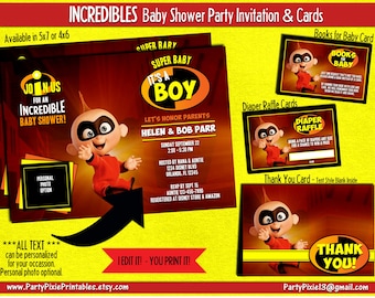 Incredibles Baby Shower Jack Jack Party Invitation Diaper Raffle Baby Book Thank You Cards - Personalized and Printable Digital Files