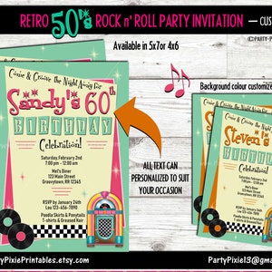 Retro 50's Vintage Rock and Roll Party Invitation - Personalized and Printable Digital Files