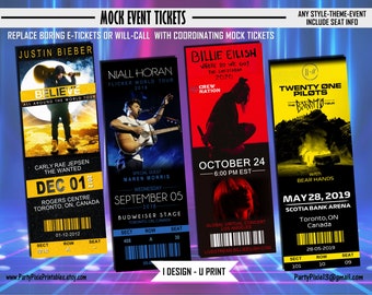 Custom Designed EVENT TICKETS - Mock up concert, broadway, fundraiser - any occasion or event. Printable Personalized. Digital File.