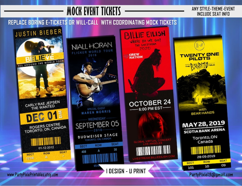 Custom Designed EVENT TICKETS - Mock up Concert, Broadway, Fundraiser ...