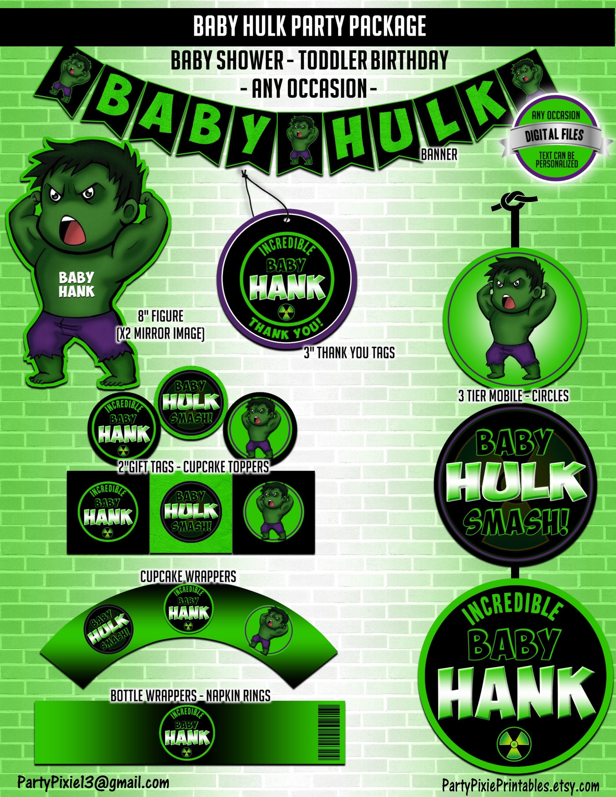 Incredible Baby Hulk Party Package Baby Shower Toddler Birthday