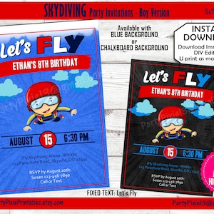 INSTANT DOWNLOAD Skydiving Indoor Outdoor Ifly Party Invitations - Boy ...