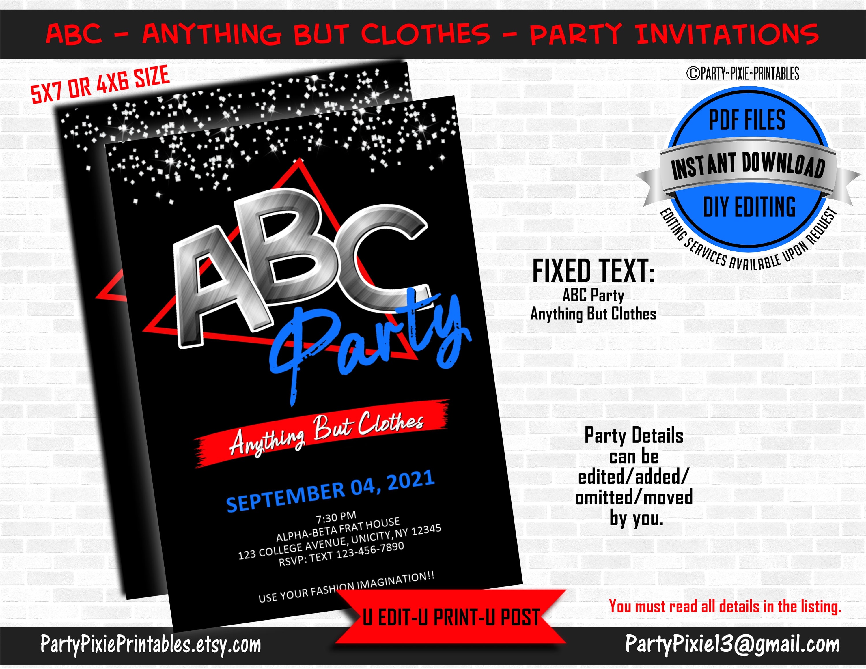 INSTANT Download-anything but Clothes Party Invitation-personalized &  Printable Pdf Digital Files 5x7 or 4x6 Diy or Editing Services - Etsy