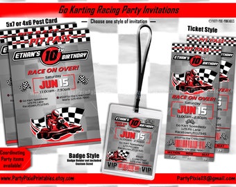 Go Karting Racing Party Invitations - Printable Personalized Digital Files - 5x7 4x6 Ticket Style VIP Badge Pit Pass