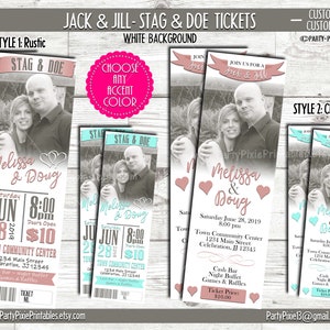 Jack and Jill Buck and Doe Stag Stagette Party Einladungen - Ticket Style mit Foto - Personalisierte und druckbare digitale Dateien