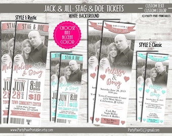 Jack y Jill Buck y Doe Stag Stagette Party Invitations - Estilo de boleto con foto - Archivos digitales personalizados e imprimibles