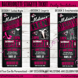 Bachelorette Stagette Hennen Einladungen - Ticket-Stil - jeden Anlass oder Meilenstein - personalisiert und druckbare digitale Dateien