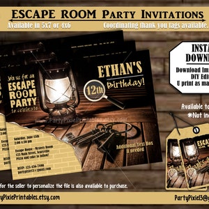 INSTANT DOWNLOAD Escape Room Party Invitations  5x7/4x6  image 1
