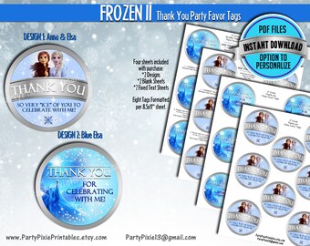 INSTANT DOWNLOAD Frozen 2 Thank You Party Favor Tags - Coordinating with Ticket Invitations - Personalized Printable PDF Digital Files