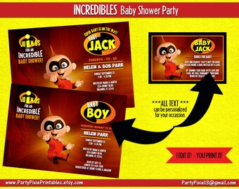 Incredibles Baby Shower Jack Jack Party Invitation Diaper Raffle Baby Book  Thank You Cards Personalized and Printable Digital Files