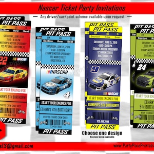 Nascar Ticket-Party-Einladung - Box Style Pit Pass - Druckbar und mit Ihren Party- oder Renndetails individuell gestaltet. Jeder Fahrer. Digitale Datei.