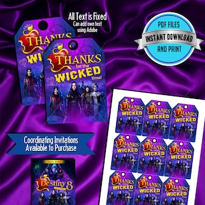INSTANT DOWNLOAD Descendants 3 Party Favor Thank You Tags - Instant Download - Coordinating with Invitations - Printable Digital File