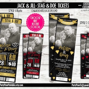 Jack and Jill Buck and Doe Stag Stagette Party Einladung - Ticket Style mit Foto - Personalisierte und druckbare digitale Dateien