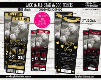 Jack y Jill Buck y Doe Stag Stagette Party Invitation - Estilo de boleto con foto - Archivos digitales personalizados e imprimibles