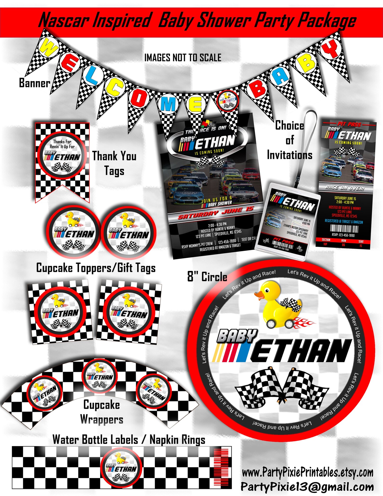 Nascar Inspired Race Car Baby Shower Party Package Decorations Etsy