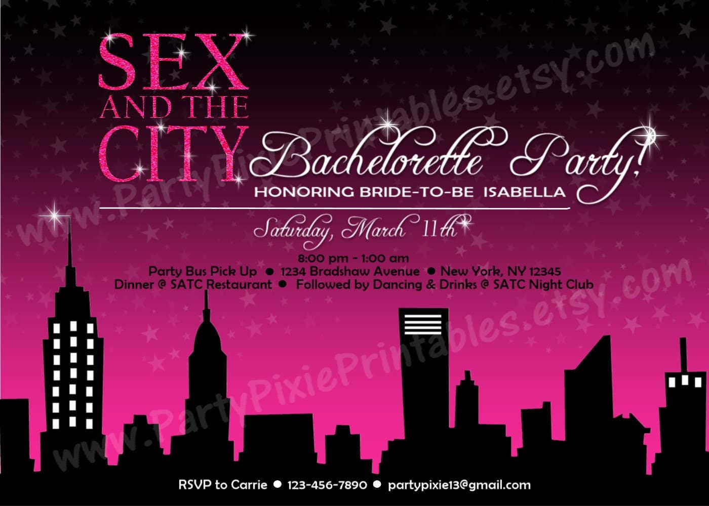 Sex And The City Party Invitations Bachelorette Girls Night Etsy