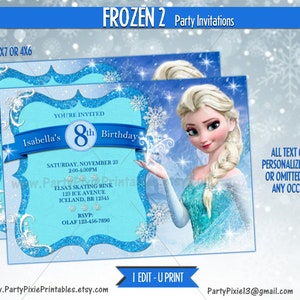Frozen 2 Party Invitations 5x7 or 4x6 Personalized Printable Digital Files  - Frozen Movie Anna Elsa Olaf Birthday
