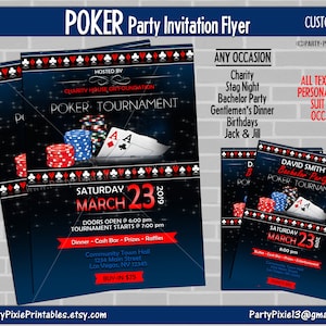 Poker Tournament Party Flyer Invitation - Charity Stag Bachelor Party Birthday Buck and Doe-Any size-Personalized and Printable Digital File