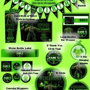 Incredible Hulk Avengers Party Decoration Package and Invitations - Printable and Customized with your party details. Digital Files.