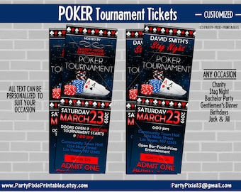 Poker Tournamant Ticket Party Invitations - Charity, Stag, Bachelor, Casino Night Birthday - Personalized and Printable Digital Files