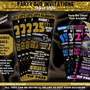 Partei Bus Bachelorette Geburtstag Mädchen Nacht Party-Einladungen - Ticket-Stil - personalisiert und druckbare digitale Dateien