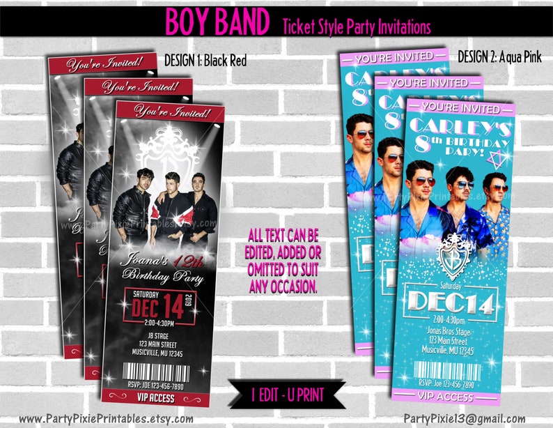 BOY BAND Party Invitations Ticket Style Personalized and Etsy