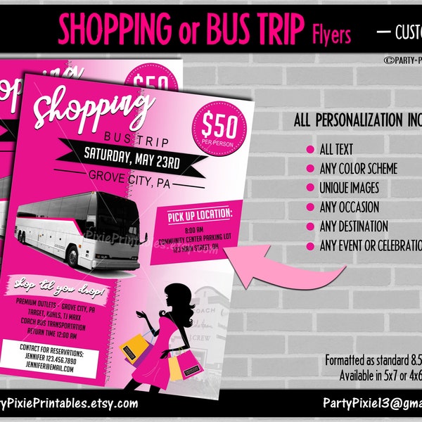 Shopping Bus Trip Event Flyer - Personalized and Printable Digital File - Customized to suit any occasion or event