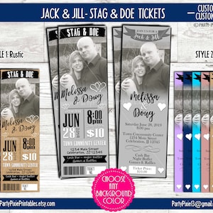 Jack and Jill Buck and Doe Stag Stagette Party Einladung - Ticket Style mit Foto - Personalisierte und druckbare digitale Dateien