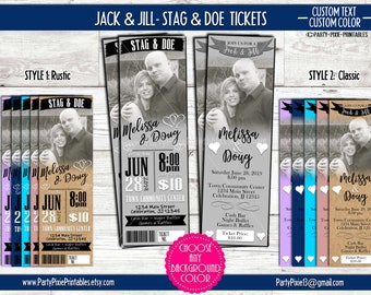 Jack y Jill Buck y Doe Stag Stagette Party Invitation - Estilo de boleto con foto - Archivos digitales personalizados e imprimibles