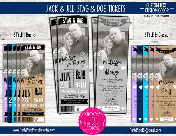 Jack and Jill Buck and Doe Stag Stagette Party Invitation - Ticket Style with photo - Customized and Printable Digital Files