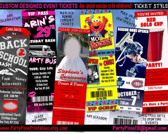 Custom Designed EVENT TICKETS - Mock up concert, sports, broadway, fundraiser - any occasion or event. Printable Personalized. Digital File.