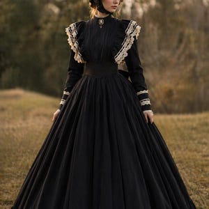 black edwardian dress Style Gothic Long out and a long flowy skirt Antique 1910s Beaded Black Striped